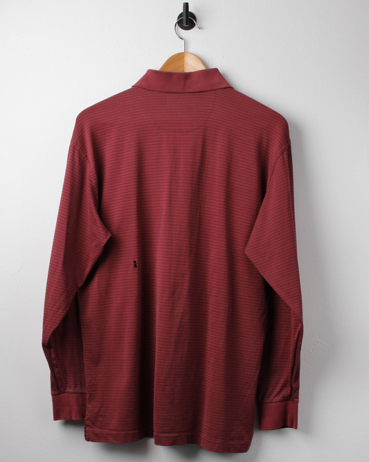 00s Nike Burgundy Striped Long Sleeve Polo (S)