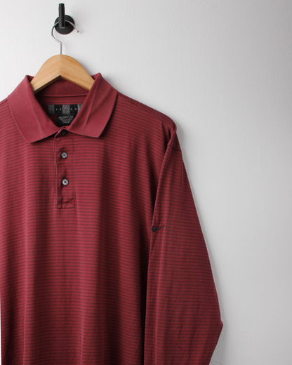 00s Nike Burgundy Striped Long Sleeve Polo (S)