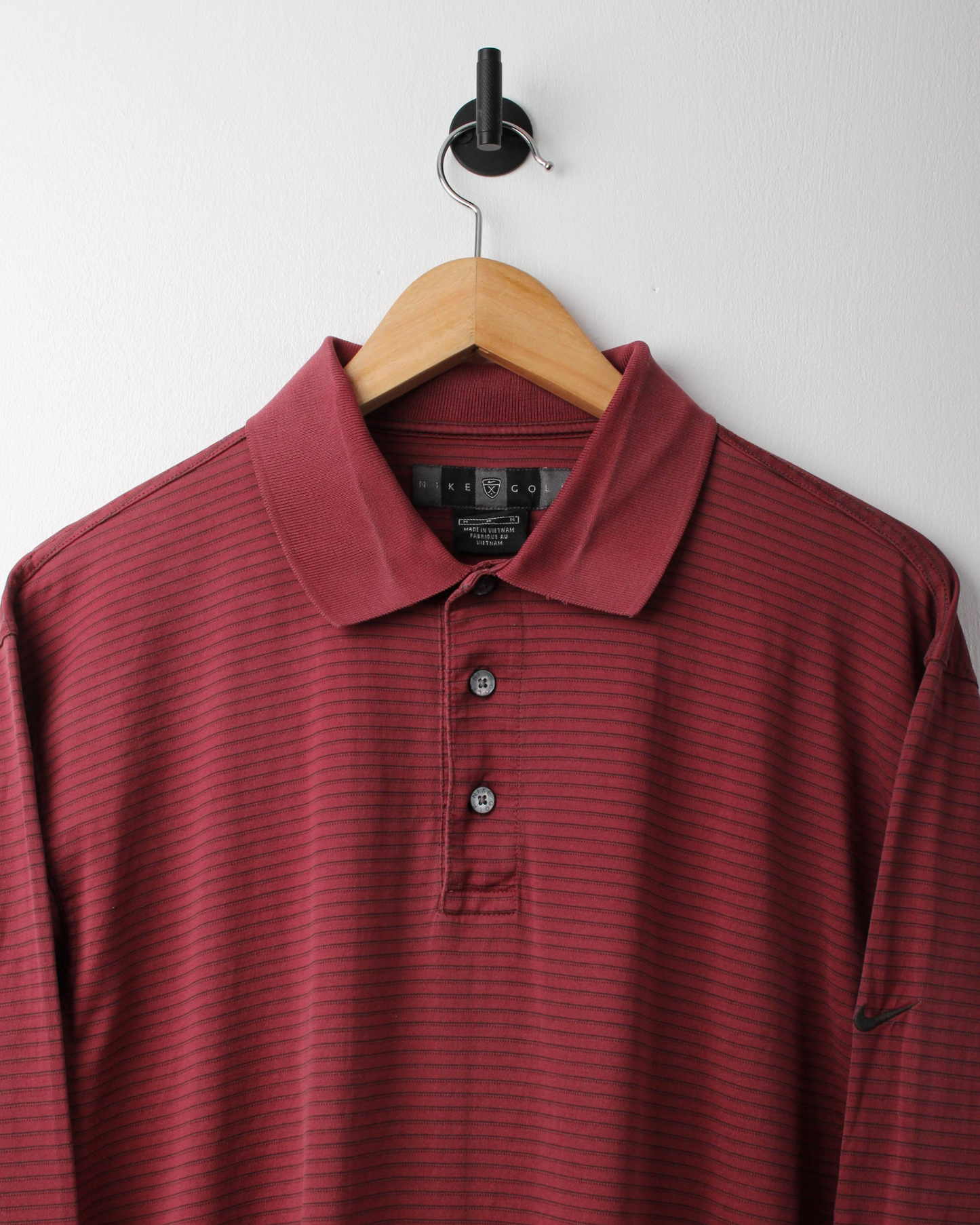 00s Nike Burgundy Striped Long Sleeve Polo (S)