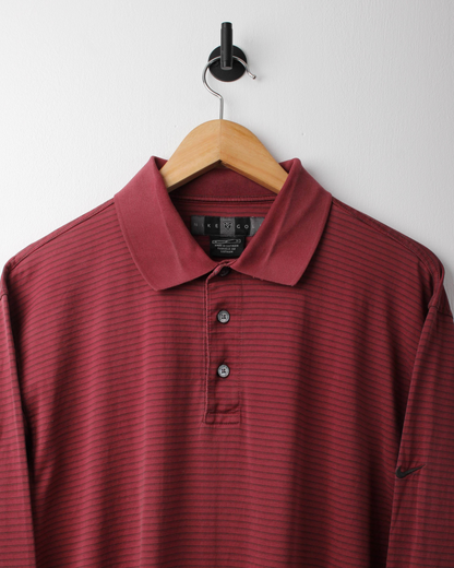 00s Nike Burgundy Striped Long Sleeve Polo (S)