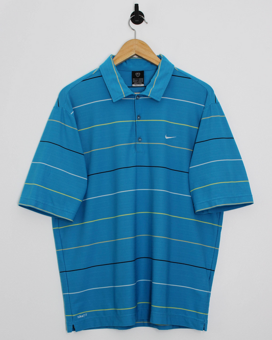 00s Nike Blue Striped Polo-Shirt (M)