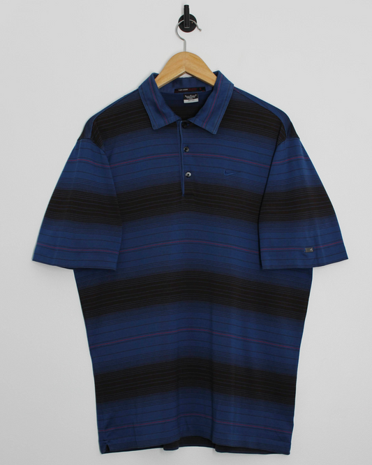 00s Nike Tiger Woods Blue Striped Polo-Shirt (M)