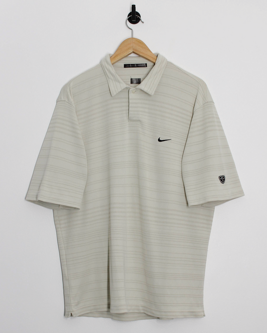 00s Nike Tiger Woods Cream Striped Polo-Shirt (M)