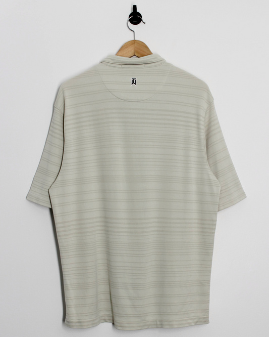 00s Nike Tiger Woods Cream Striped Polo-Shirt (M)