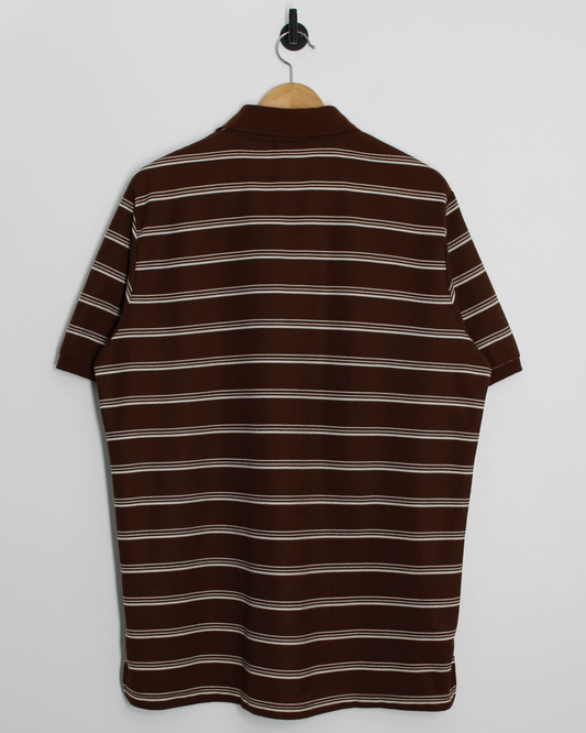 90s Ping Brown/White Striped Polo-Shirt (M)