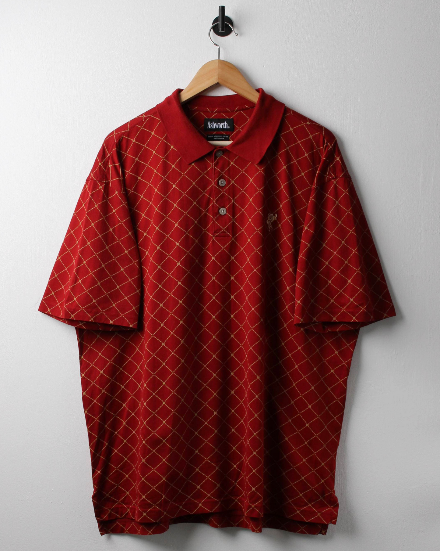 90s Ashworth Red & Gold Diamond Pattern Polo (XL)