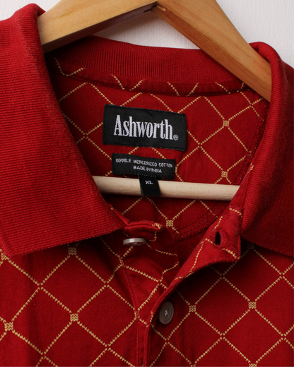 90s Ashworth Red & Gold Diamond Pattern Polo (XL)