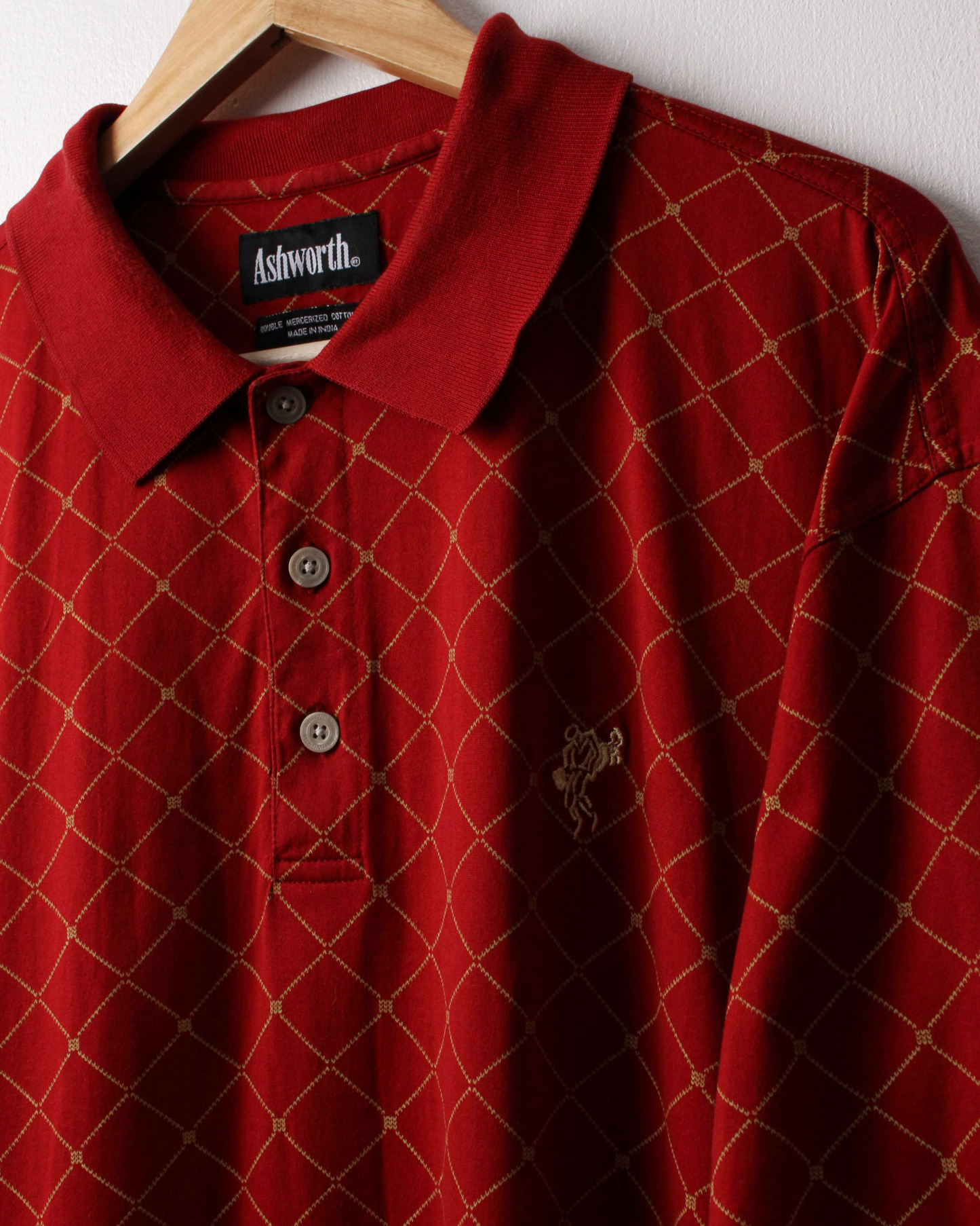 90s Ashworth Red & Gold Diamond Pattern Polo (XL)