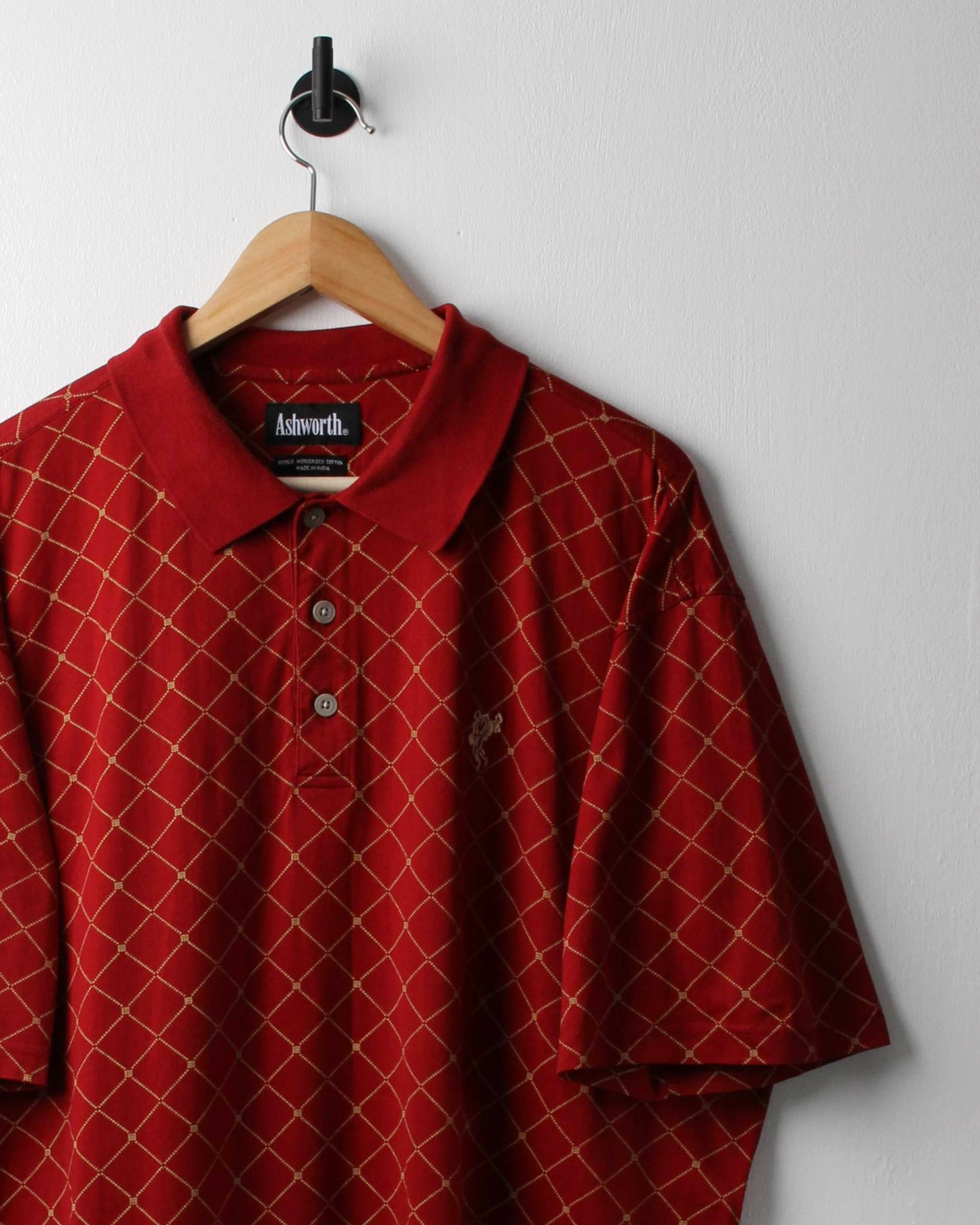 90s Ashworth Red & Gold Diamond Pattern Polo (XL)