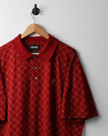 90s Ashworth Red & Gold Diamond Pattern Polo (XL)
