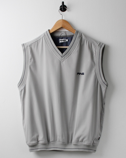 00s Ping ‘Mr Ping’ Logo Stone Grey Windbreaker Golf Vest (S)