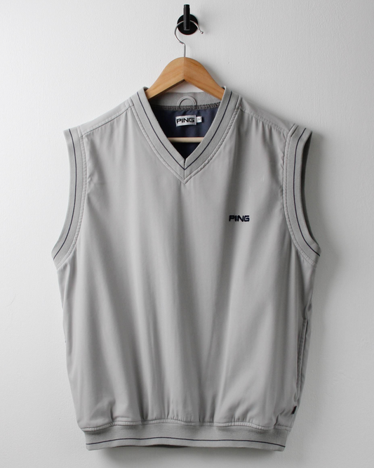 00s Ping ‘Mr Ping’ Logo Stone Grey Windbreaker Golf Vest (S)