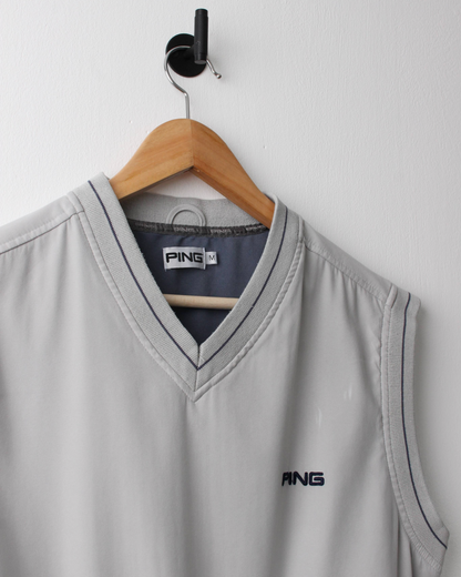 00s Ping ‘Mr Ping’ Logo Stone Grey Windbreaker Golf Vest (S)