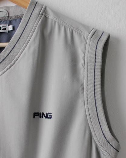00s Ping ‘Mr Ping’ Logo Stone Grey Windbreaker Golf Vest (S)