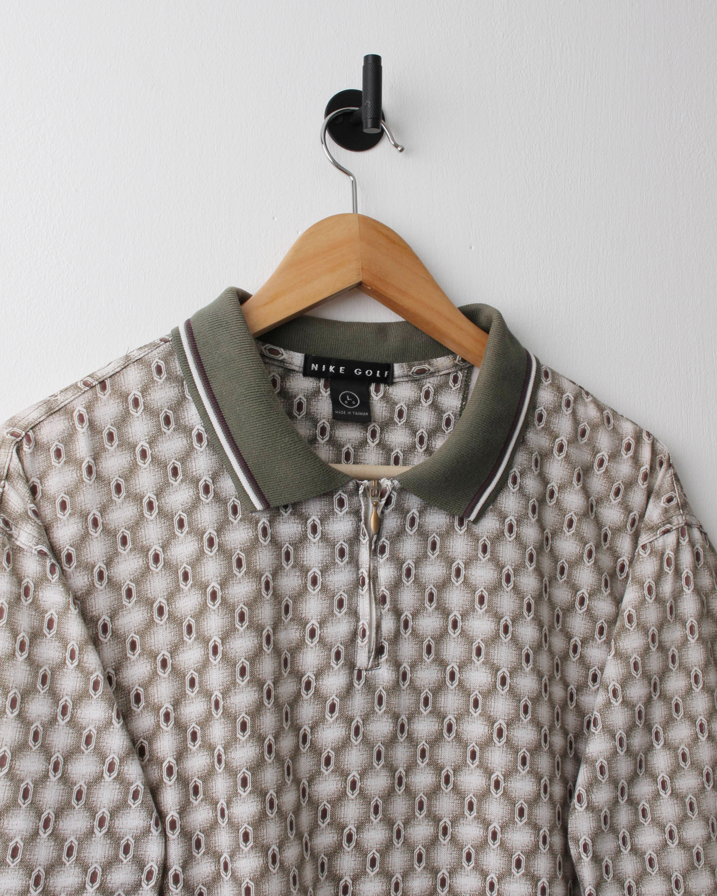 90s Nike Swoosh 18 Green & Cream Abstract Polo (XL)