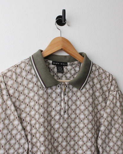 90s Nike Swoosh 18 Green & Cream Abstract Polo (XL)
