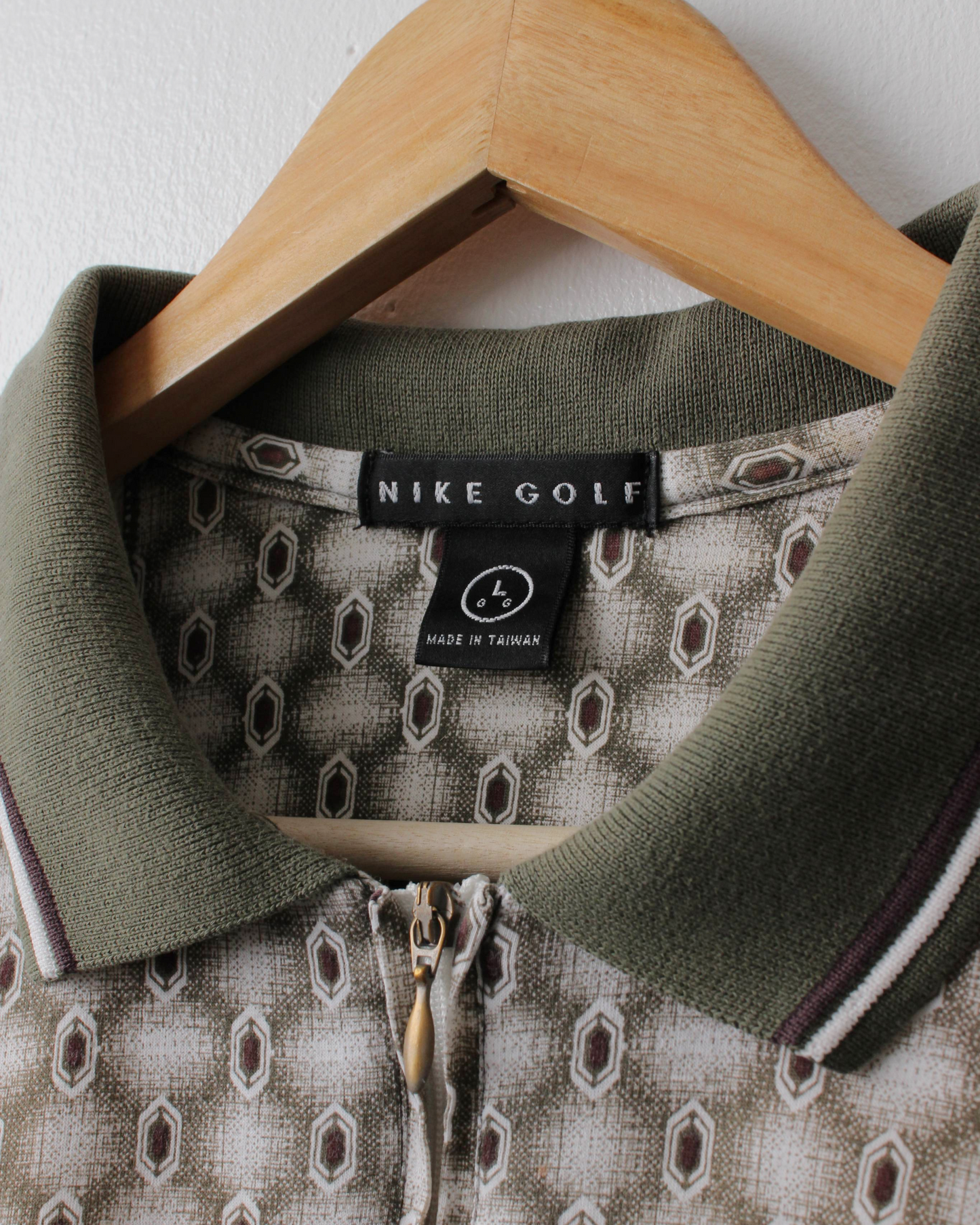 90s Nike Swoosh 18 Green & Cream Abstract Polo (XL)
