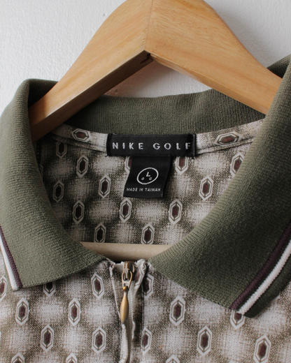 90s Nike Swoosh 18 Green & Cream Abstract Polo (XL)