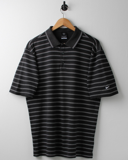 00s Nike Black & White Striped Polo (M)