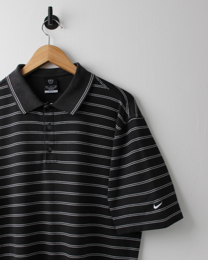 00s Nike Black & White Striped Polo (M)
