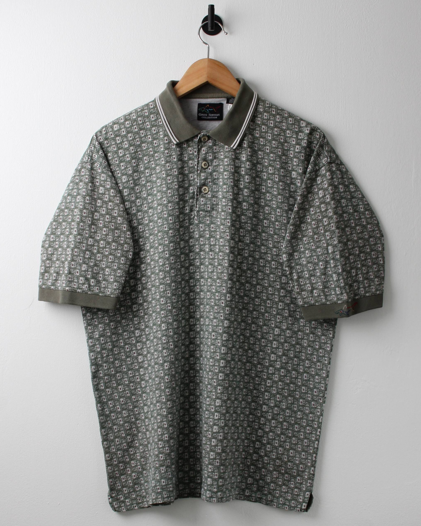 90s Greg Norman Green Abstract Print Polo (M)