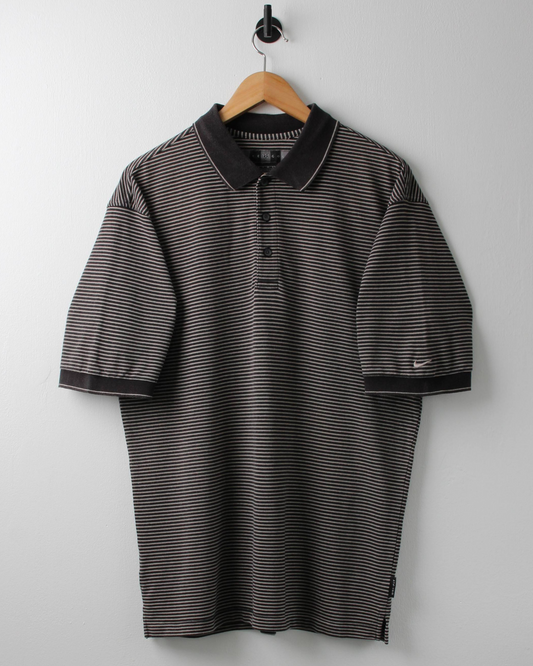 00s Nike Black & White Striped Polo (S)