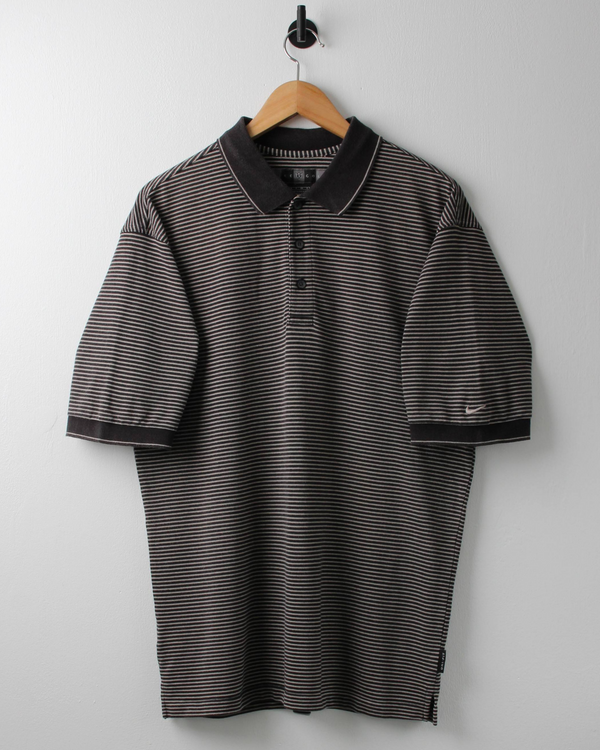 00s Nike Black & White Striped Polo (S)