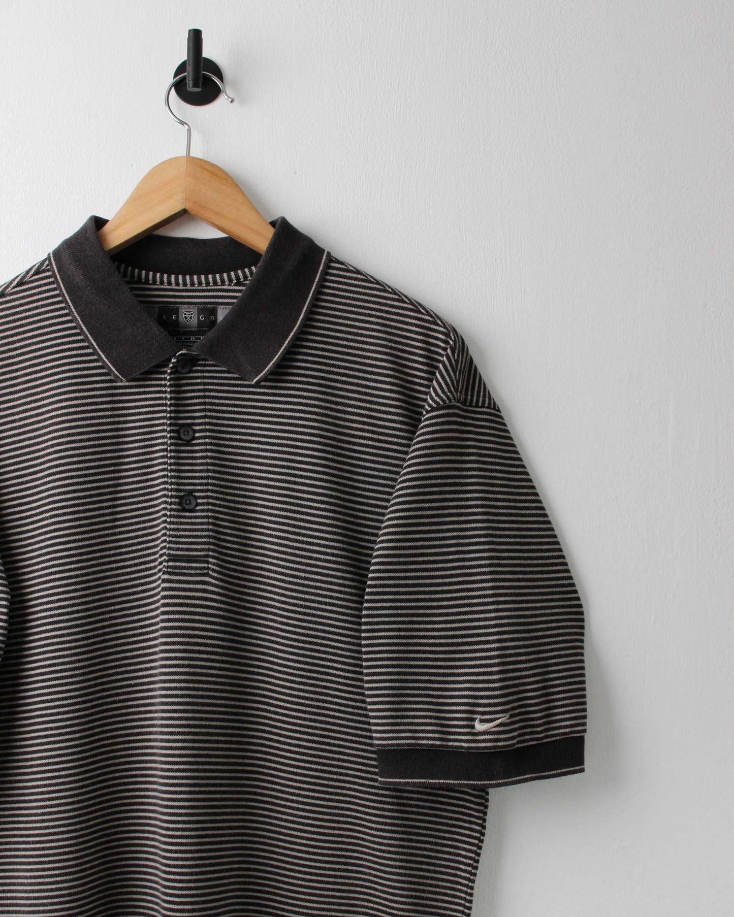 00s Nike Black & White Striped Polo (S)