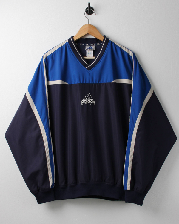 90s Adidas Navy & Blue V-Neck Windbreaker (M)