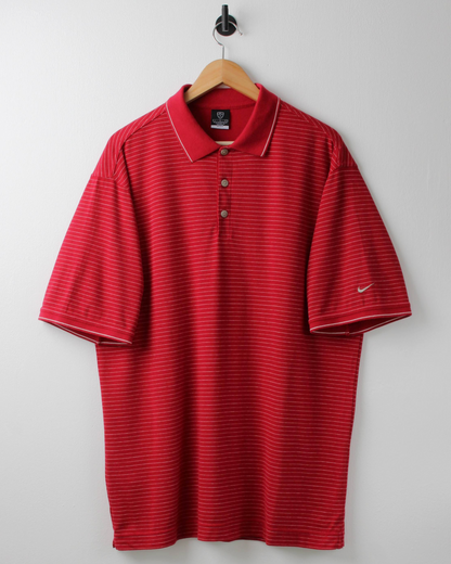 00s Nike Red & White Striped Polo (L)