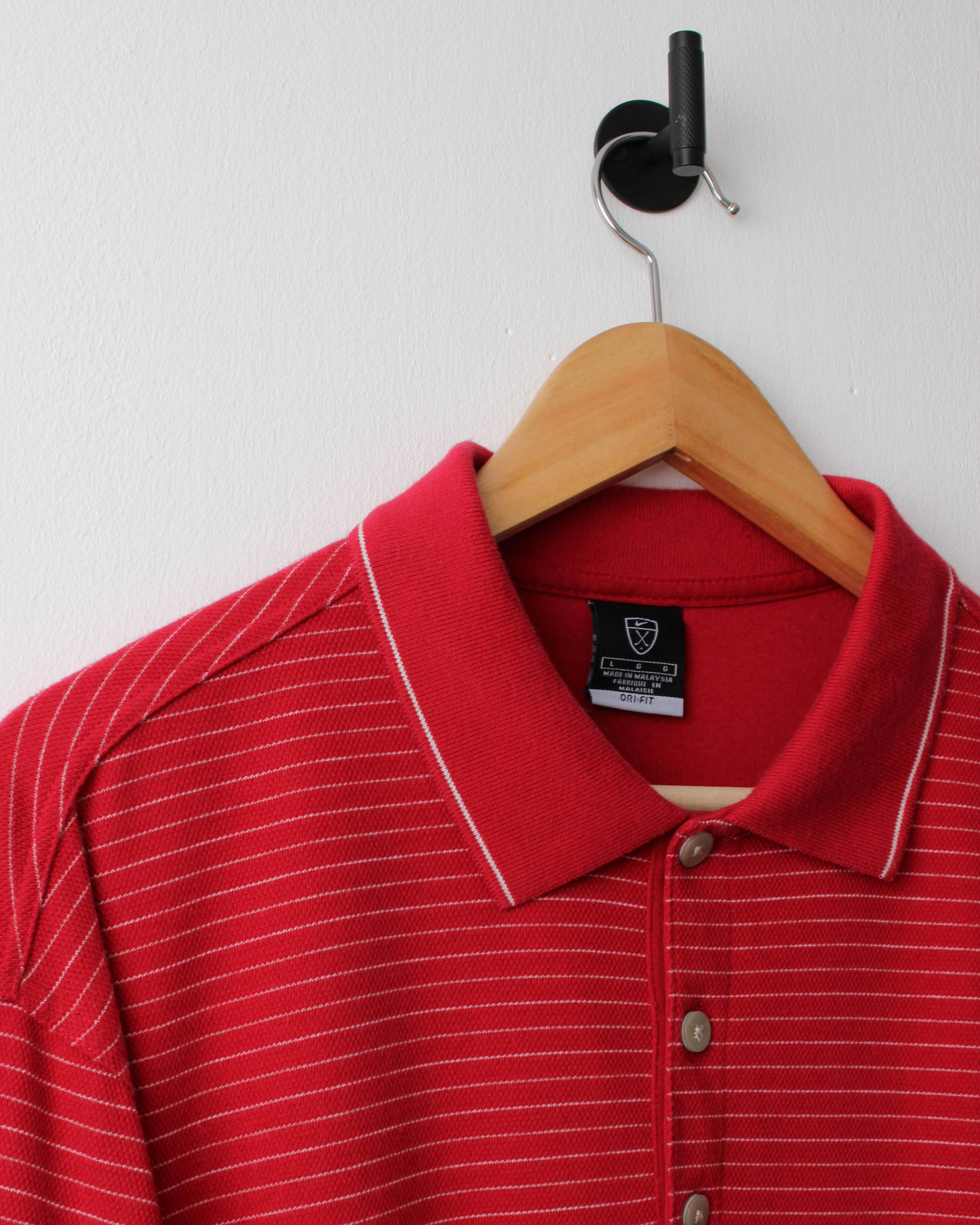 00s Nike Red & White Striped Polo (L)