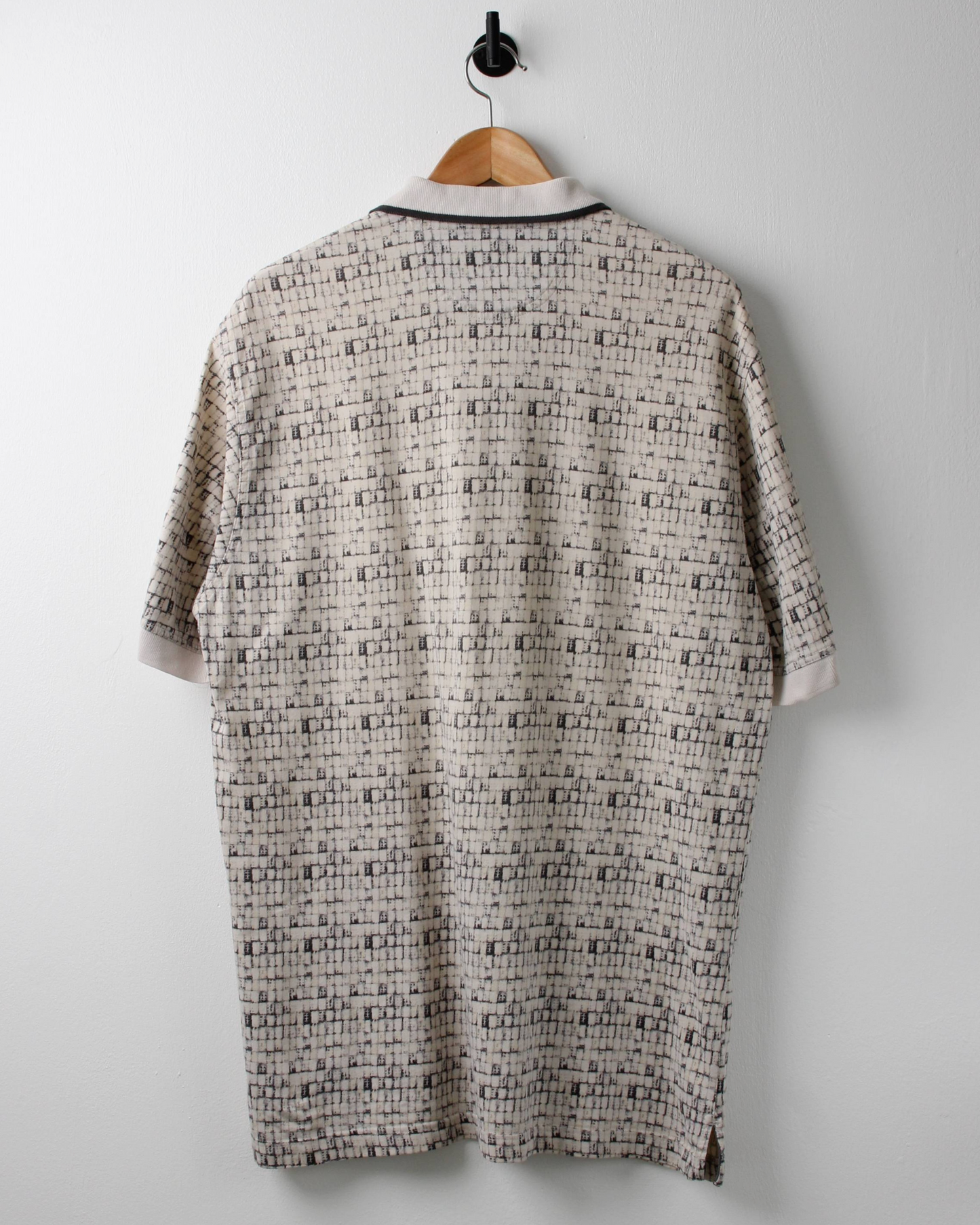 90s Greg Norman Cream & Black Abstract Chequered Polo (L)