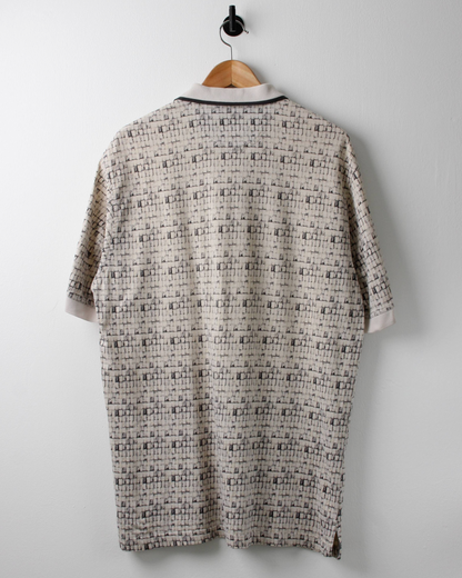 90s Greg Norman Cream & Black Abstract Chequered Polo (L)