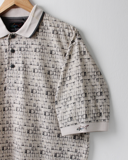 90s Greg Norman Cream & Black Abstract Chequered Polo (L)