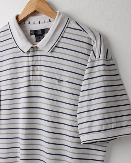 00s Nike White Striped Polo (M)