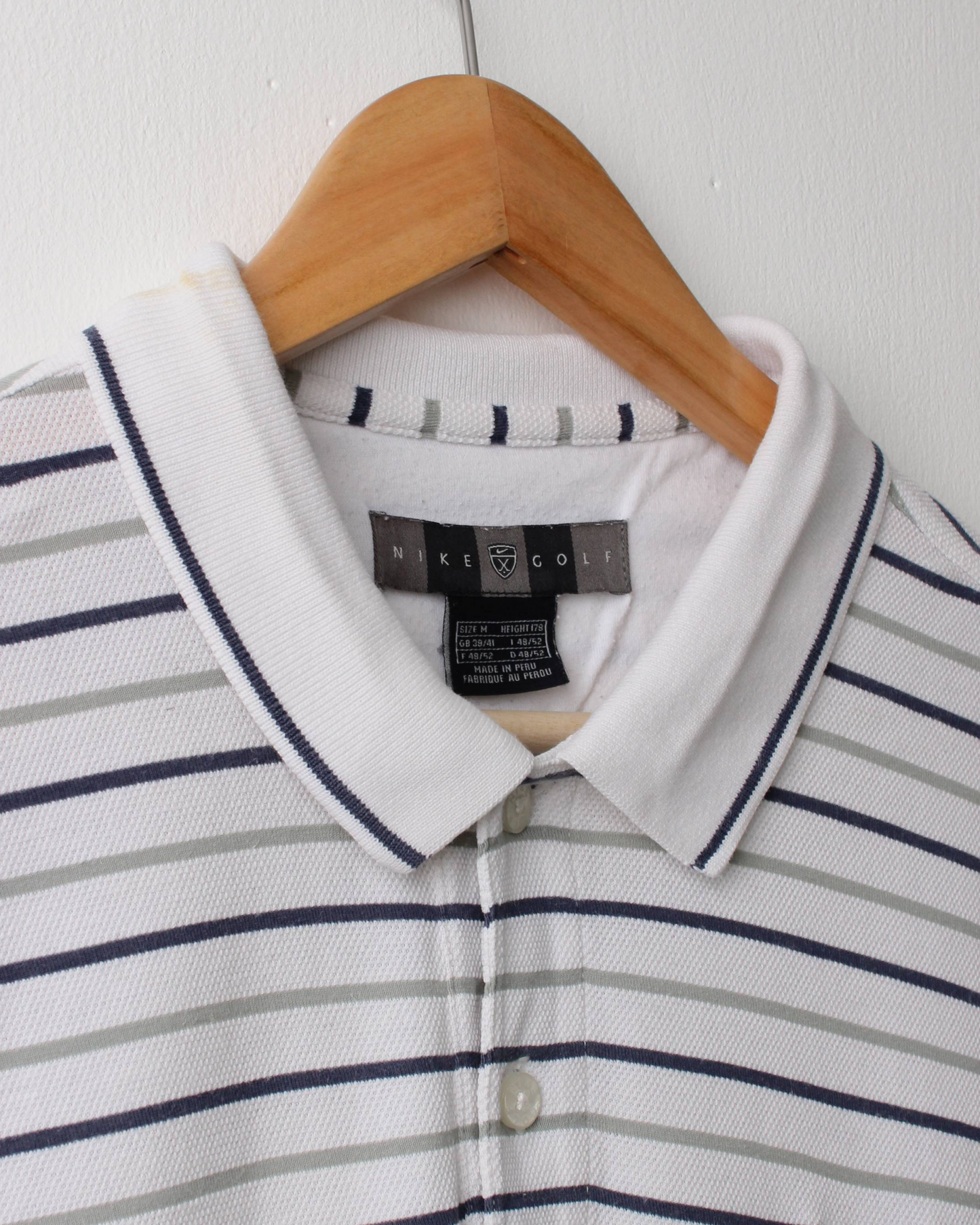 00s Nike White Striped Polo (M)
