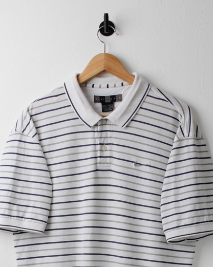 00s Nike White Striped Polo (M)