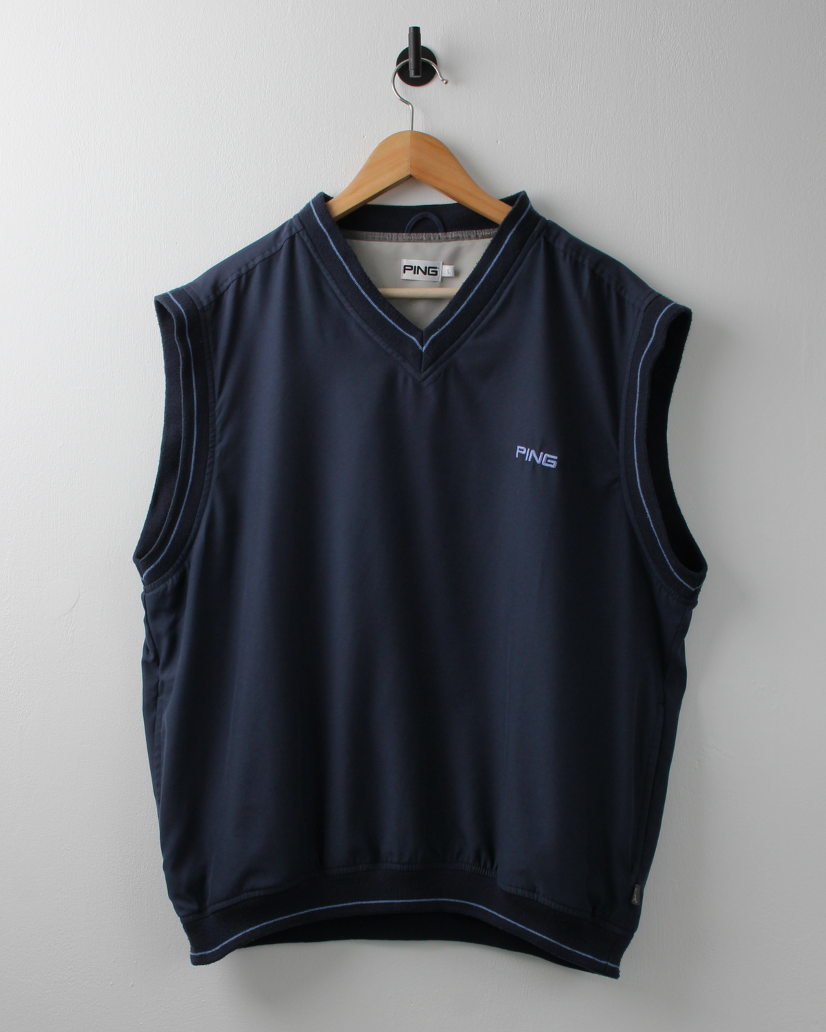 00s Ping ‘Mr Ping’ Logo Navy Windbreaker Golf Vest (L)