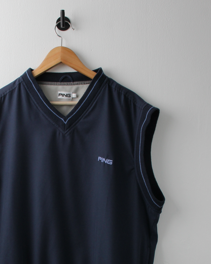 00s Ping ‘Mr Ping’ Logo Navy Windbreaker Golf Vest (L)