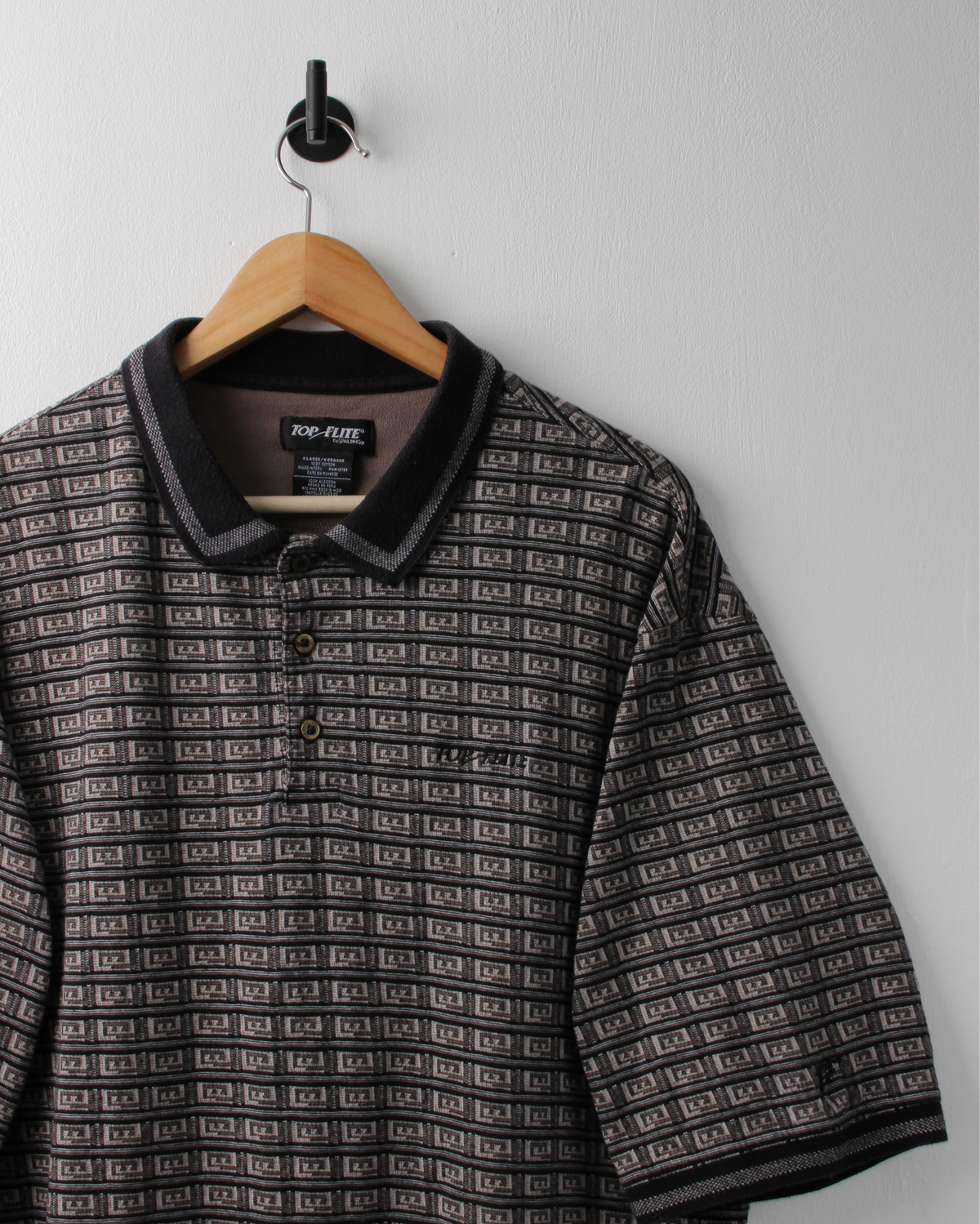 90s Top Flite Black Geometric Polo (XL)