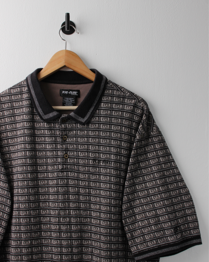 90s Top Flite Black Geometric Polo (XL)