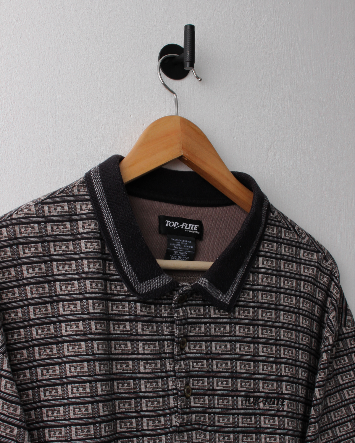 90s Top Flite Black Geometric Polo (XL)