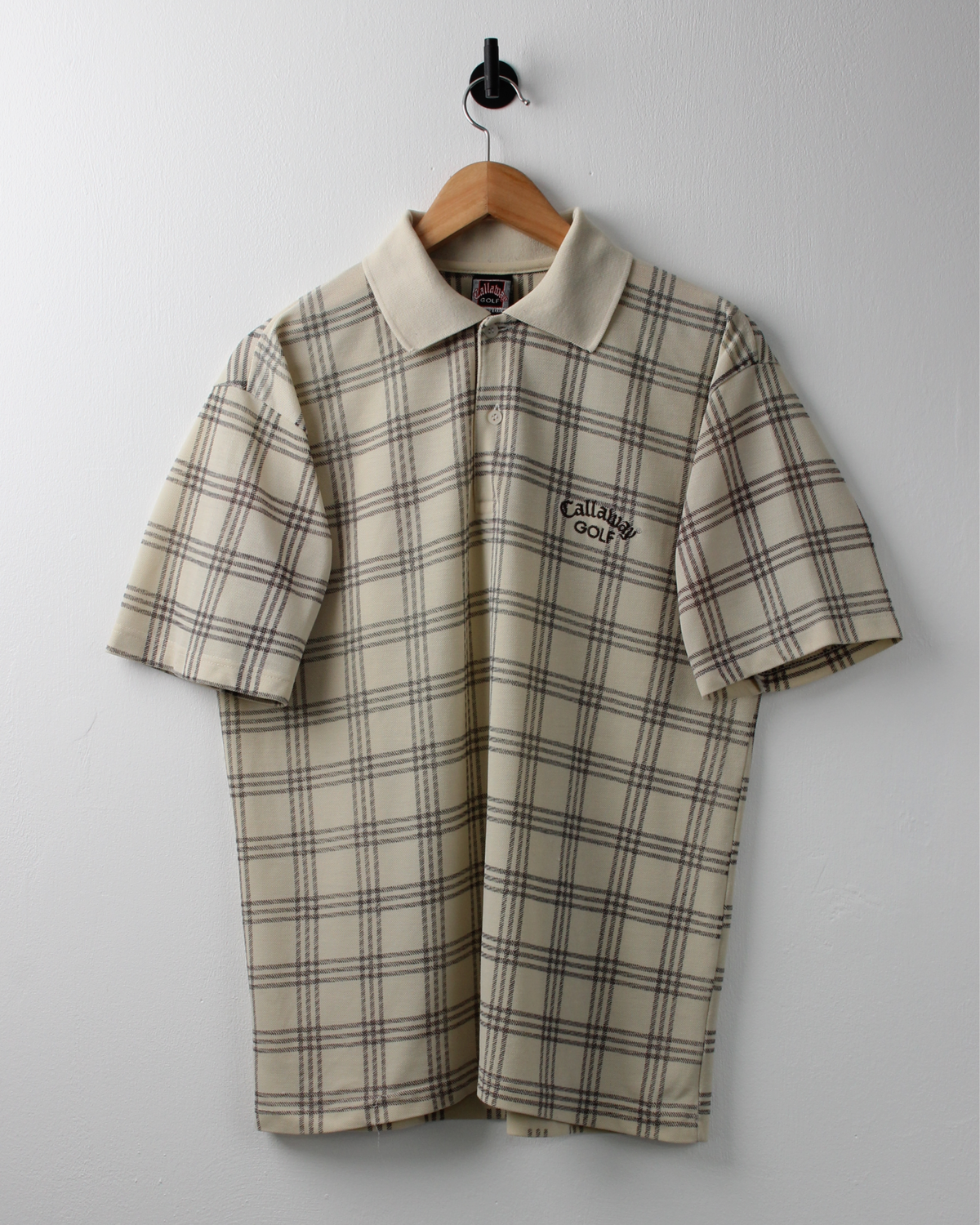 90s Callaway Cream & Black Chequered Polo (M)