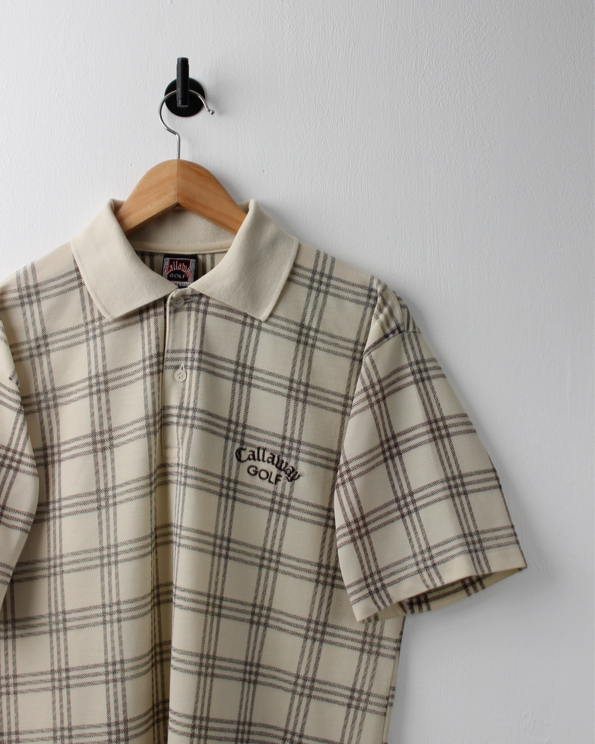 90s Callaway Cream & Black Chequered Polo (M)