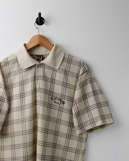 90s Callaway Cream & Black Chequered Polo (M)