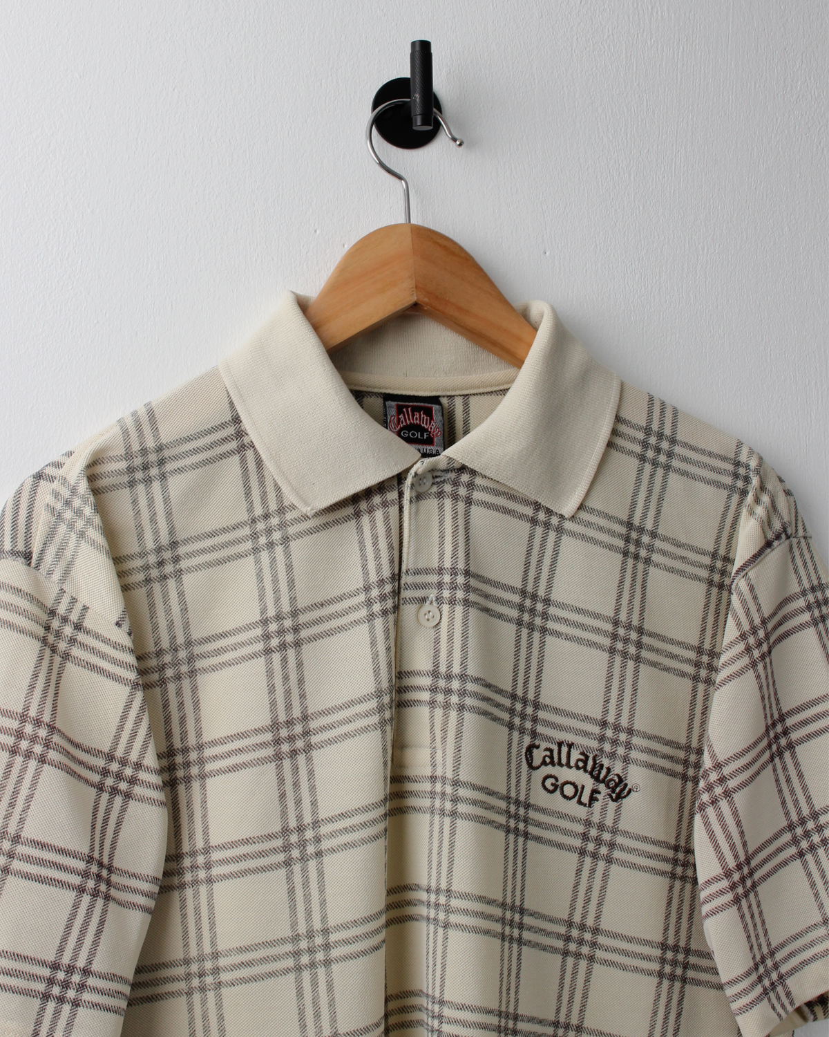 90s Callaway Cream & Black Chequered Polo (M)