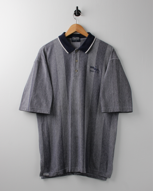90s Pebble Beach Blue Striped Polo by Chasten (XL)