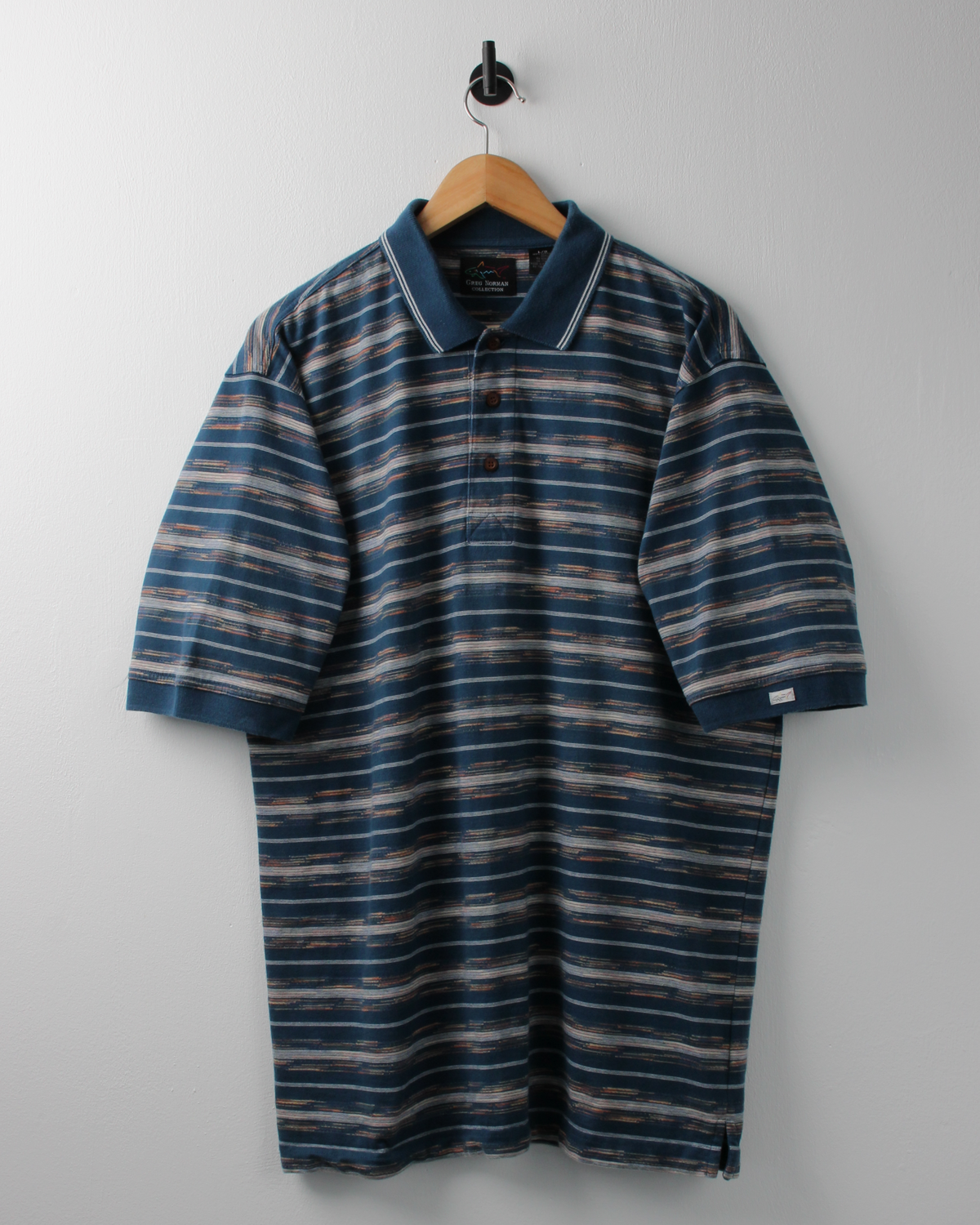 90s Greg Norman Blue Abstract Striped Polo (XL)