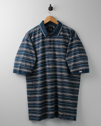 90s Greg Norman Blue Abstract Striped Polo (XL)