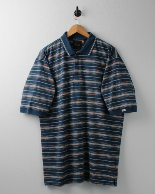 90s Greg Norman Blue Abstract Striped Polo (XL)